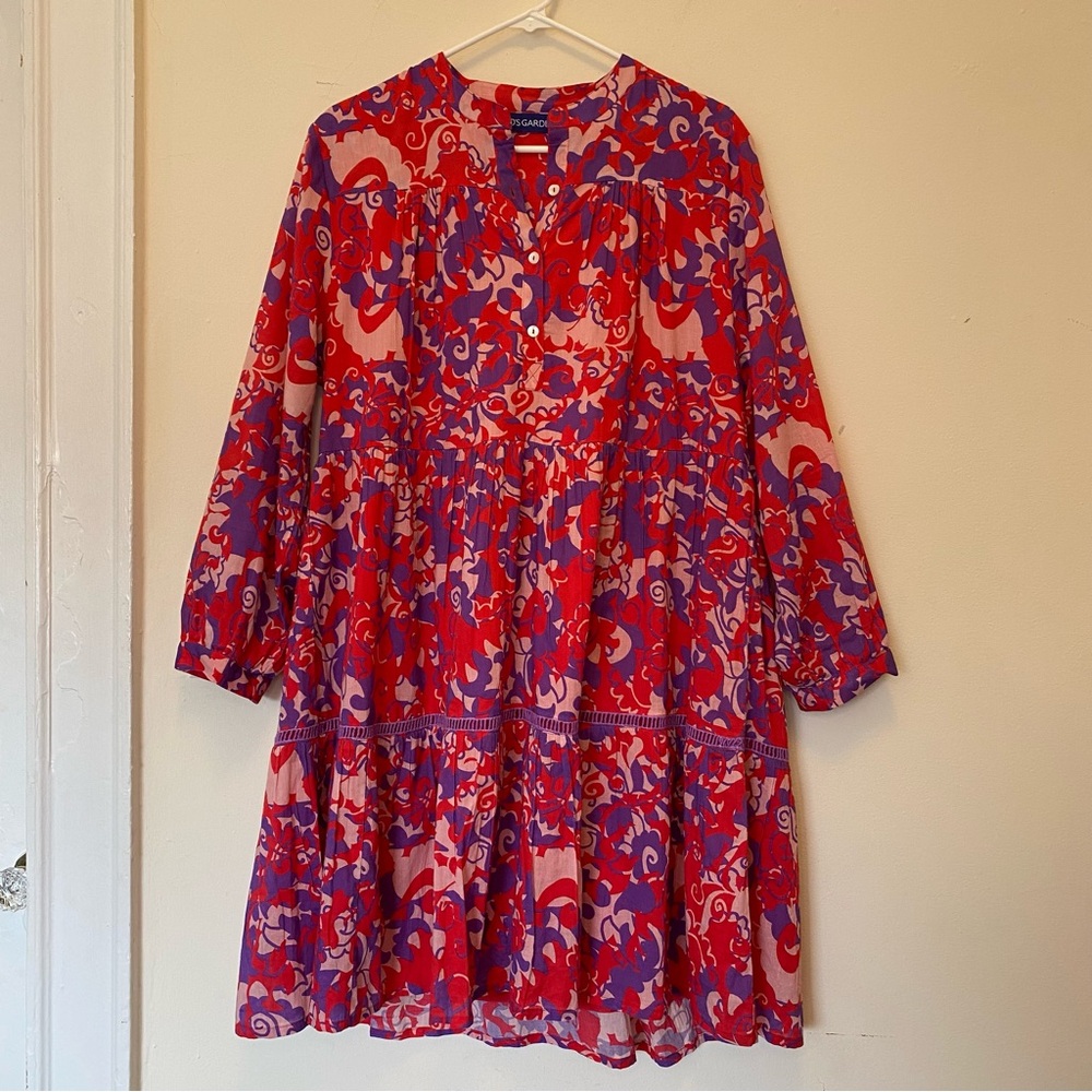 RO’S GARDEN Tyler Abstract Print Cotton Mini Shirt Dress Red/Purple Sz Large - Picture 3 of 16